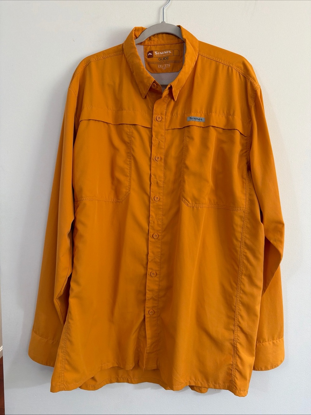 Simms Guide Series Fishing Shirt Mens 2XL Long Sleeve Vented Performance Orange